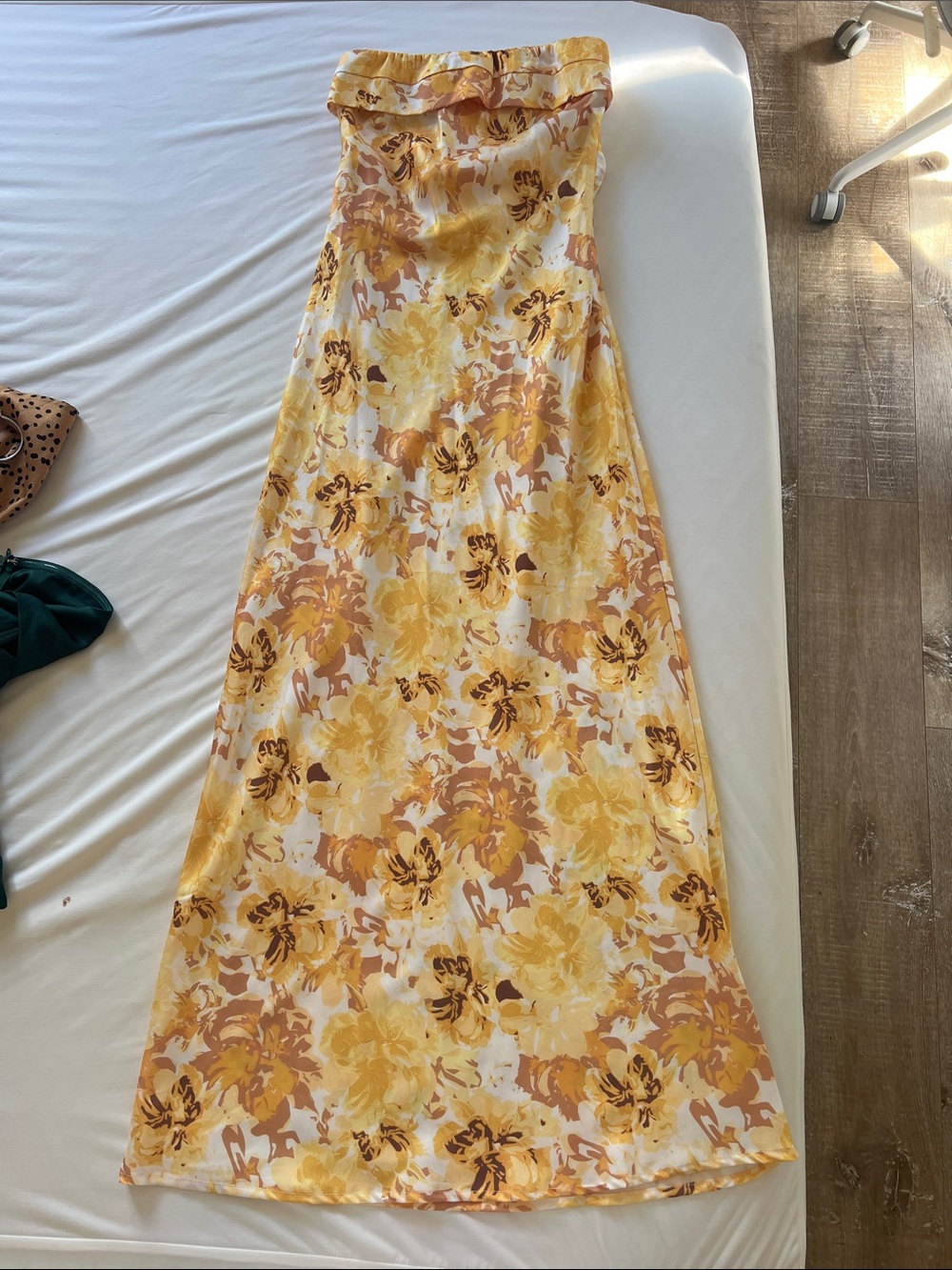 Yellow Floral Strapless Maxi Dress